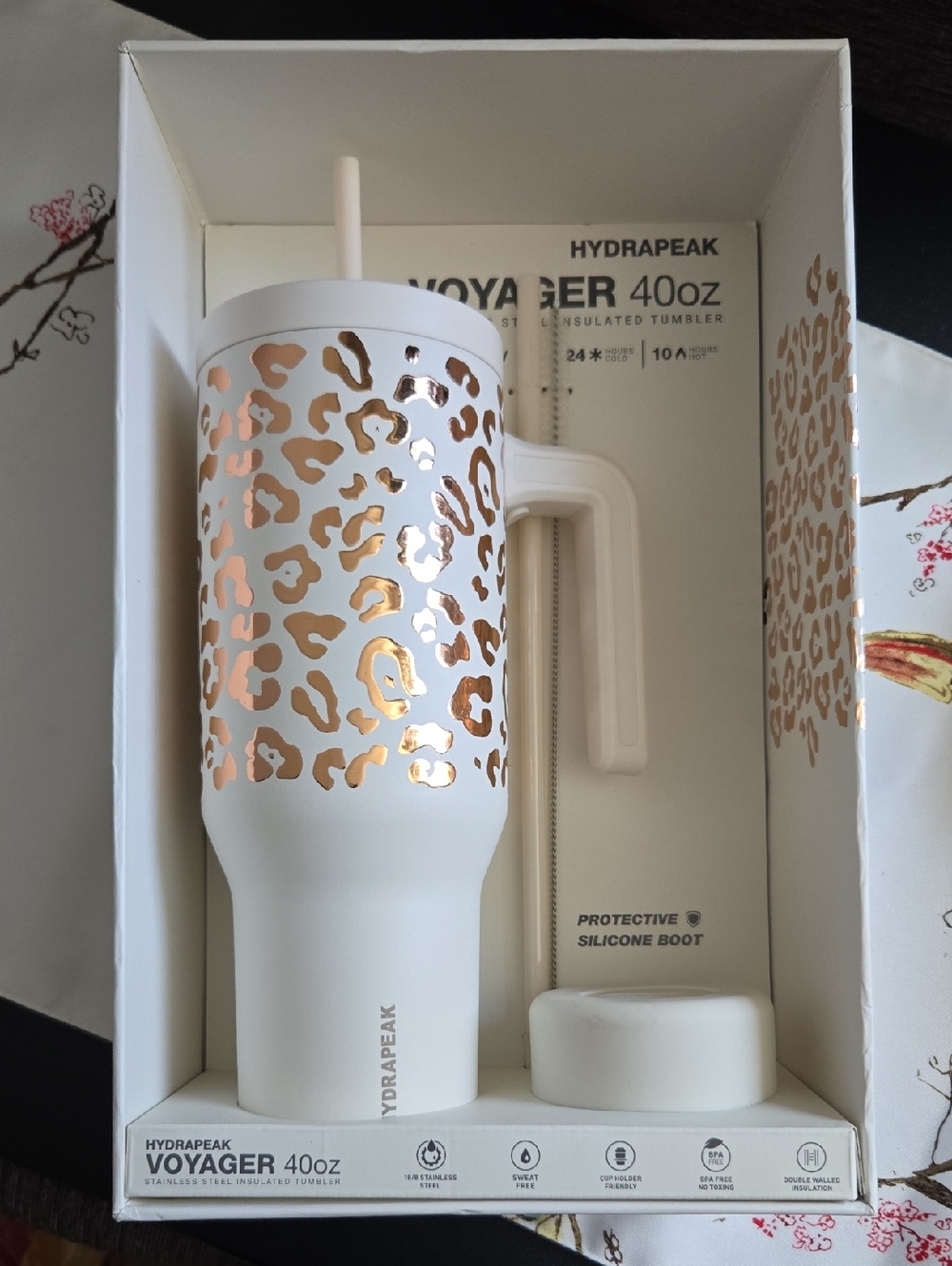 HydraPeak Artisian Collection Rose Gold Leopard 40oz Voyager Insulated Tumbler